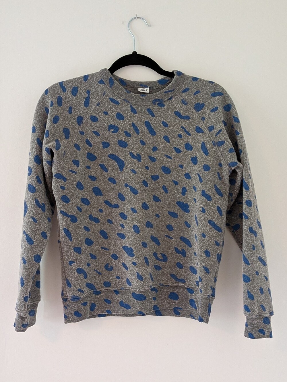 Clare V Grey Crewneck Sweatshirt with Blue Leopard Print Size XS